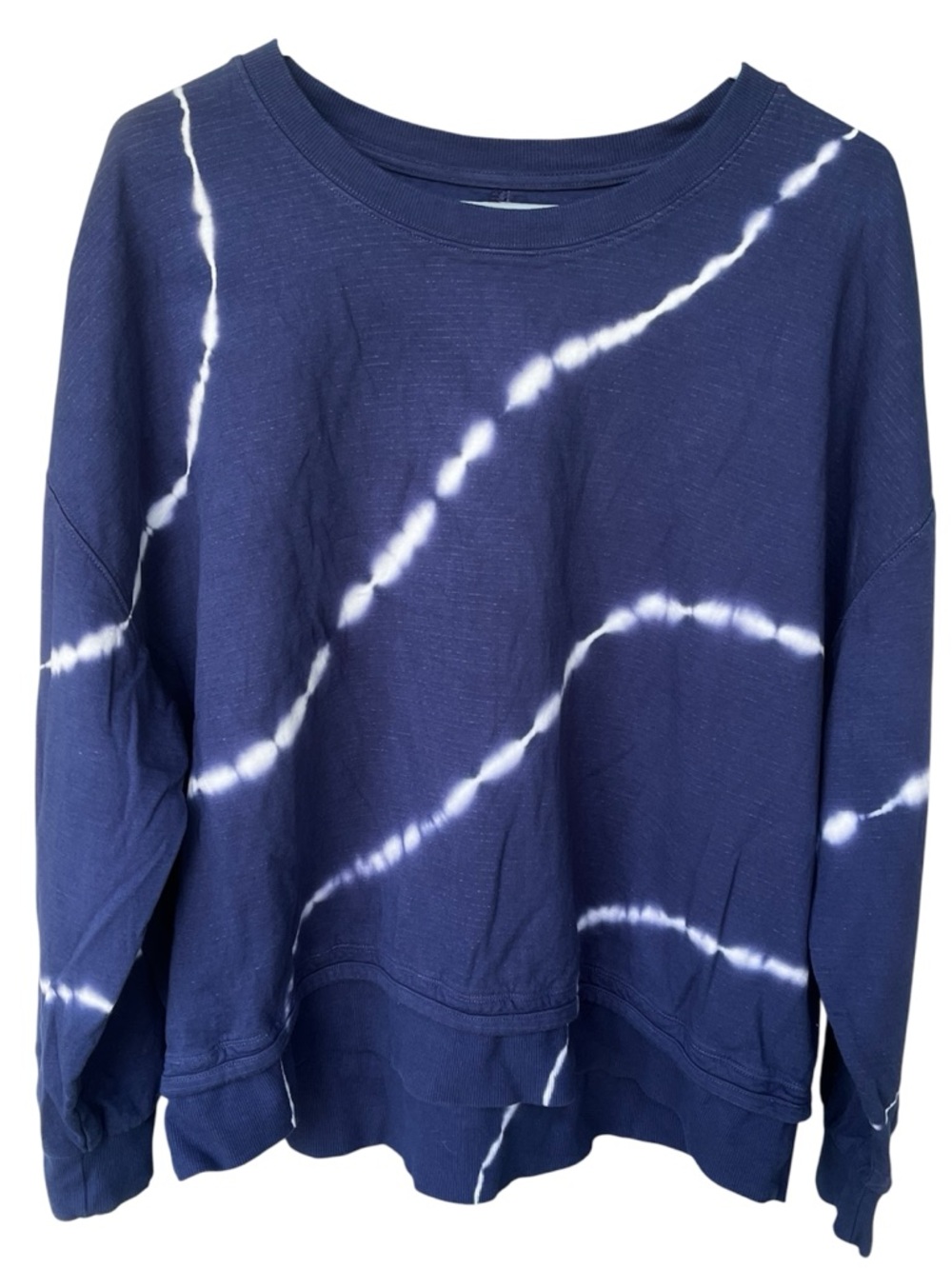 Athleta Women's Navy Tie-Dye Pullover Sundown Sweatshirt Navy White Size XL